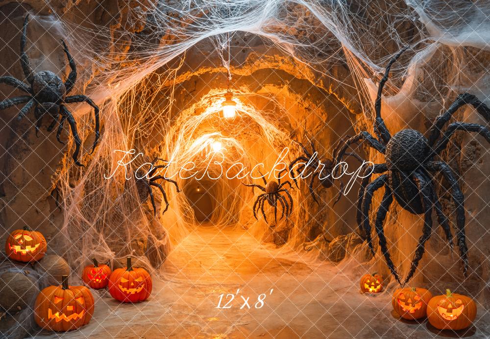 Kate Halloween Spider Web Pumpkins Tunnel Fleece Backdrop Designed by Emetselch -UK