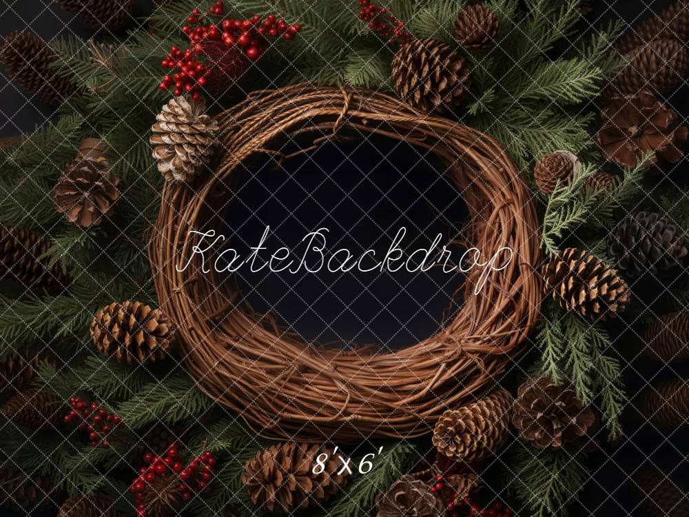 Kate Christmas Pinecones Wreath Fir Branches Backdrop Designed by Emetselch