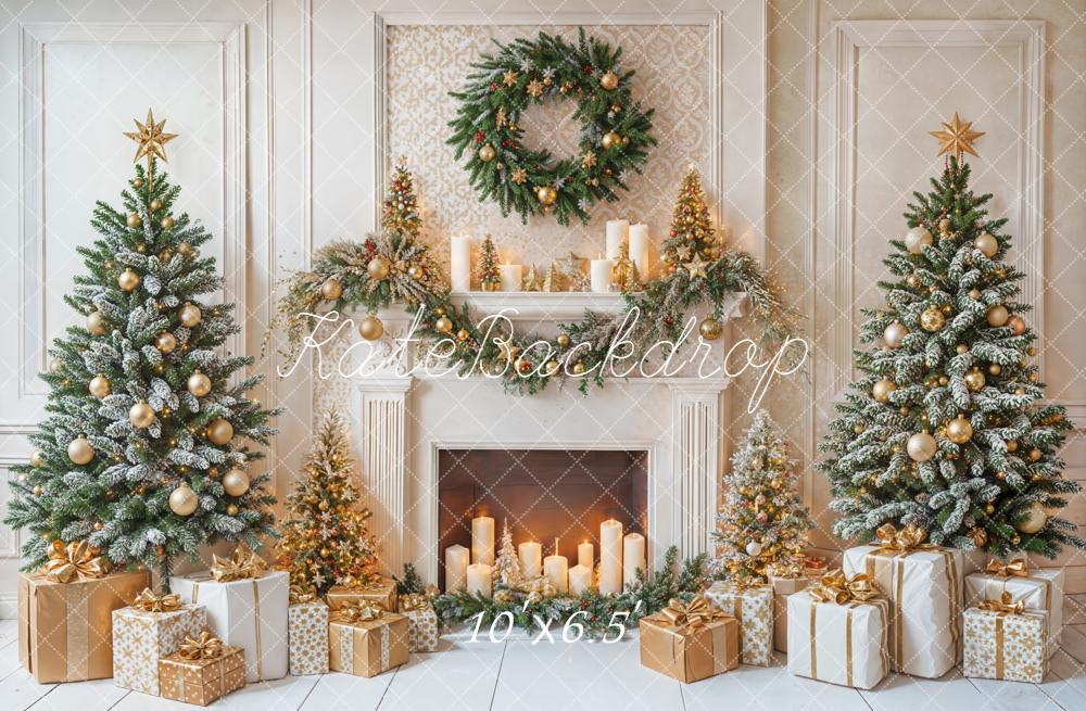 Kate Christmas Fireplace Wreath Trees Backdrop Designed by Emetselch