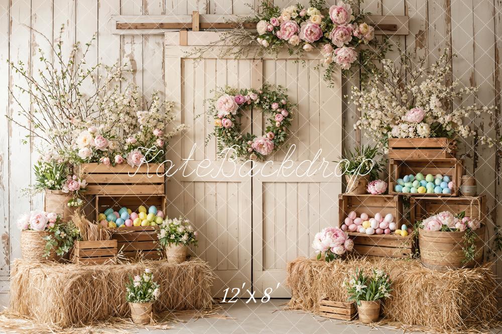 Kate Easter Bunny Wooden Door Pastel Eggs Backdrop Designed by Emetselch -UK