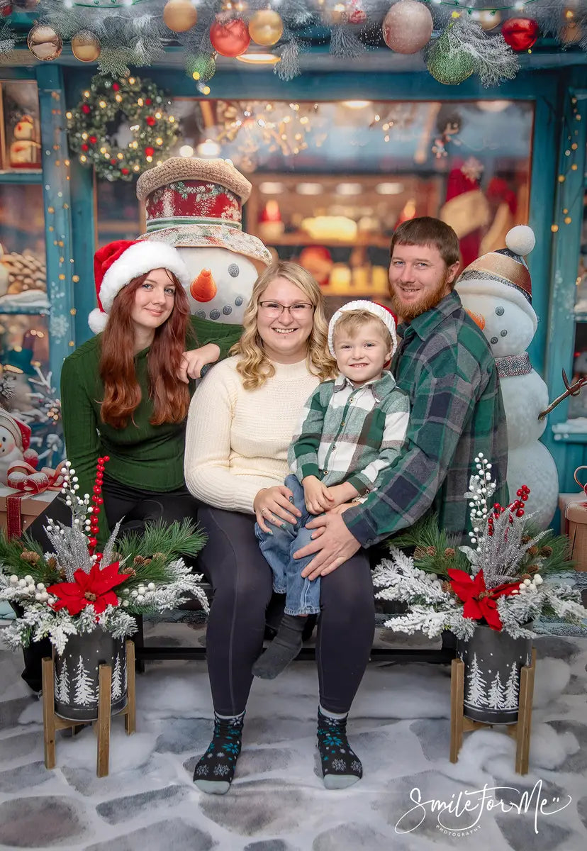 Kate Christmas Happy Snowman Shop Backdrop Designed by Laura Bybee -UK