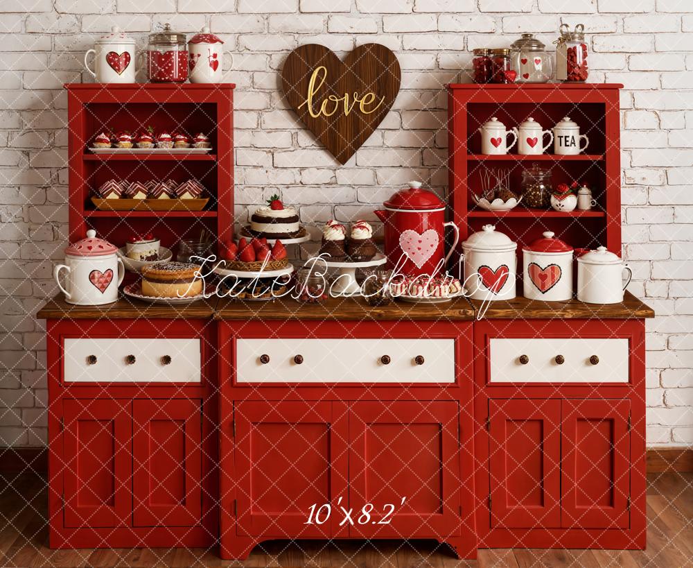 Kate Valentine Red Cabinet Heart Kitchen Backdrop Designed by Emetselch