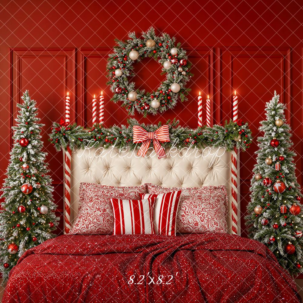 Kate Christmas Headboard Candy Cane Red Backdrop Designed by Emetselch -UK