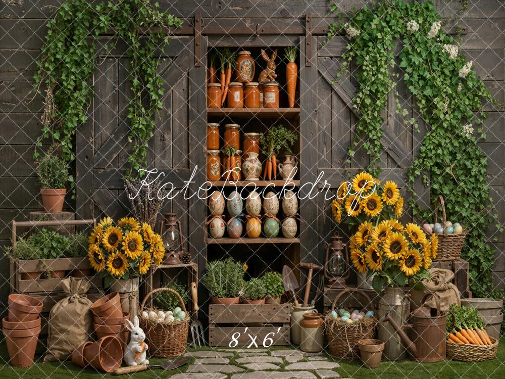 Kate Easter Bunny Sunflowers Wooden Cabinet Backdrop Designed by Emetselch