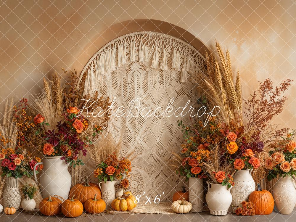 Kate Autumn Pumpkin Floral Macrame Boho Backdrop Designed by Emetselch -UK