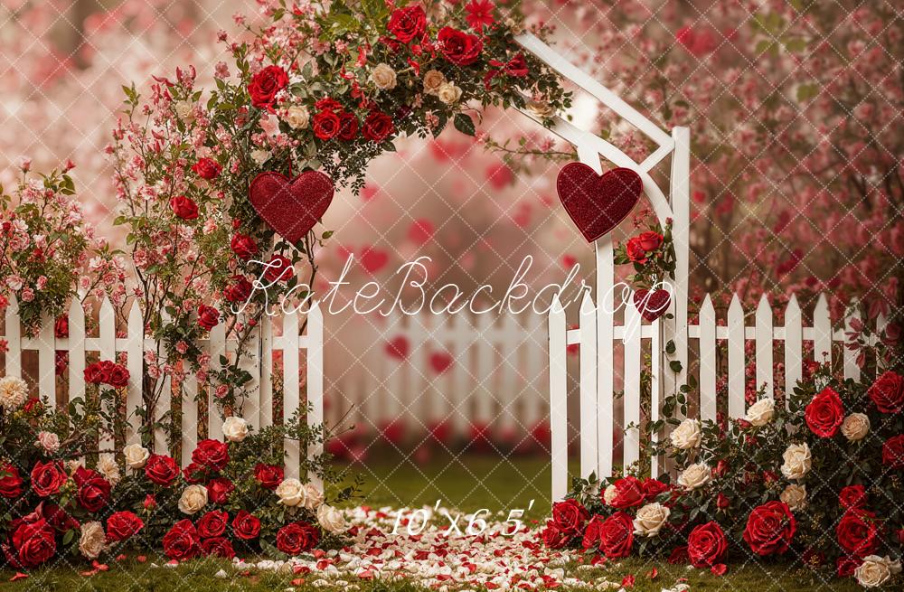 Kate Flower Arch Red Roses White Fence Backdrop Designed by Emetselch