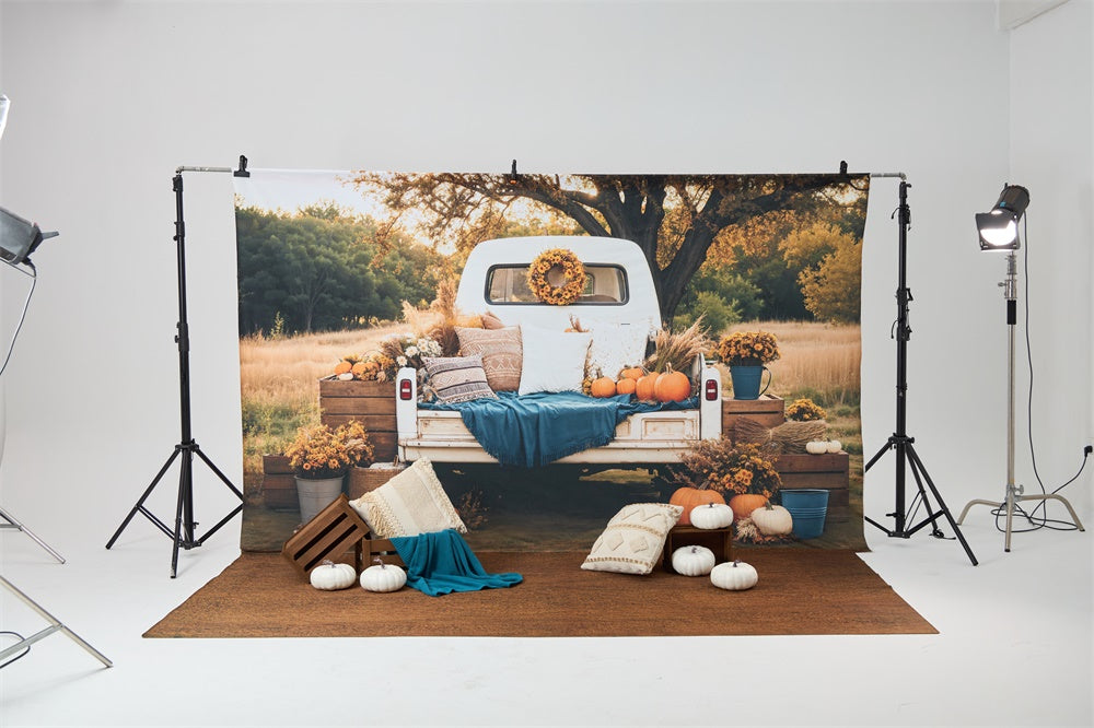 Kate Autumn Truck Pumpkin Backdrop+Brown Texture Floor Backdrop -UK
