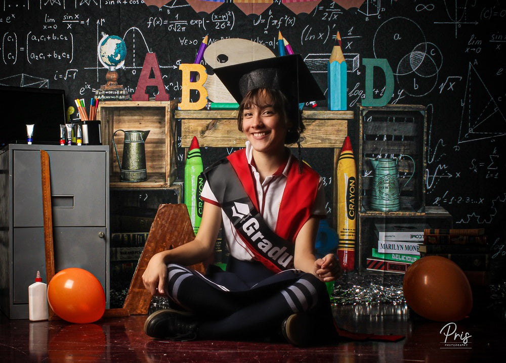 Kate Back to School Blackboard ABCD Crayon Backdrop for Photography