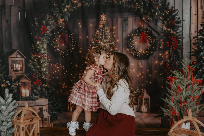 Kate Christmas Brown Wooden Arched Barn Door Backdrop Designed by Chain Photography