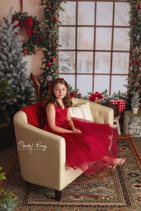 Kate Christmas Window Garland Red Blanket Backdrop Designed by Emetselch