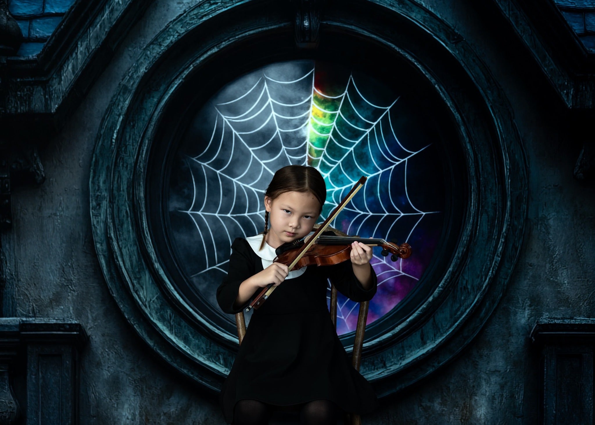 Kate Halloween Exterior Spider Web Window Backdrop Designed by Mini MakeBelieve