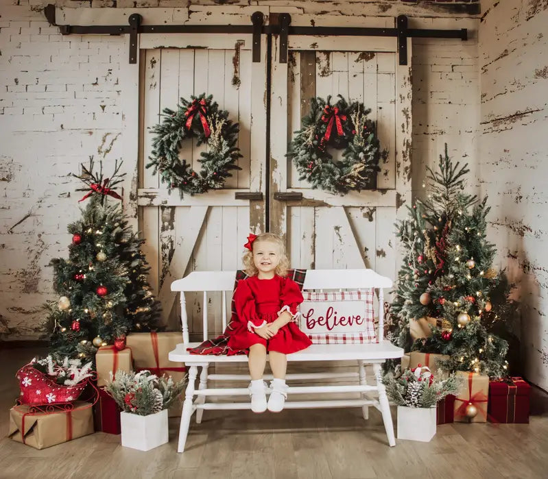 Kate Christmas White Shabby Barn Door Backdrop Designed by Emetselch -UK