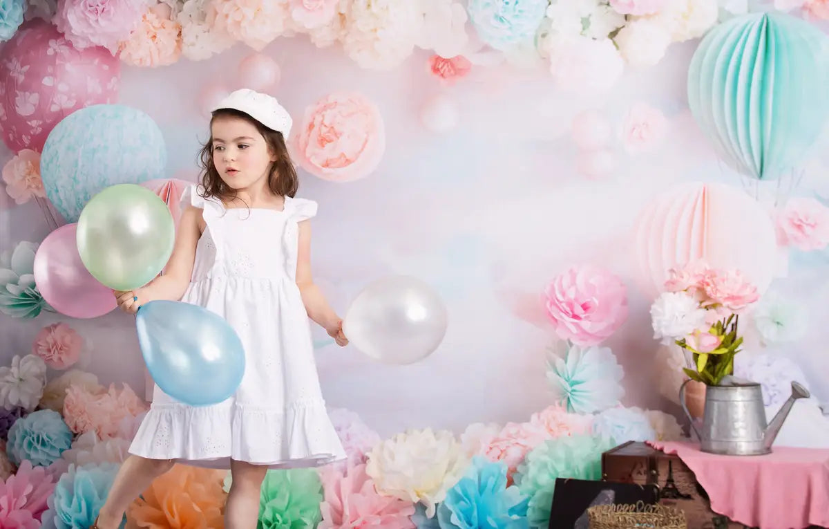 Kate Pastel Hot Air Balloons Floral Backdrop Designed by Patty Robert