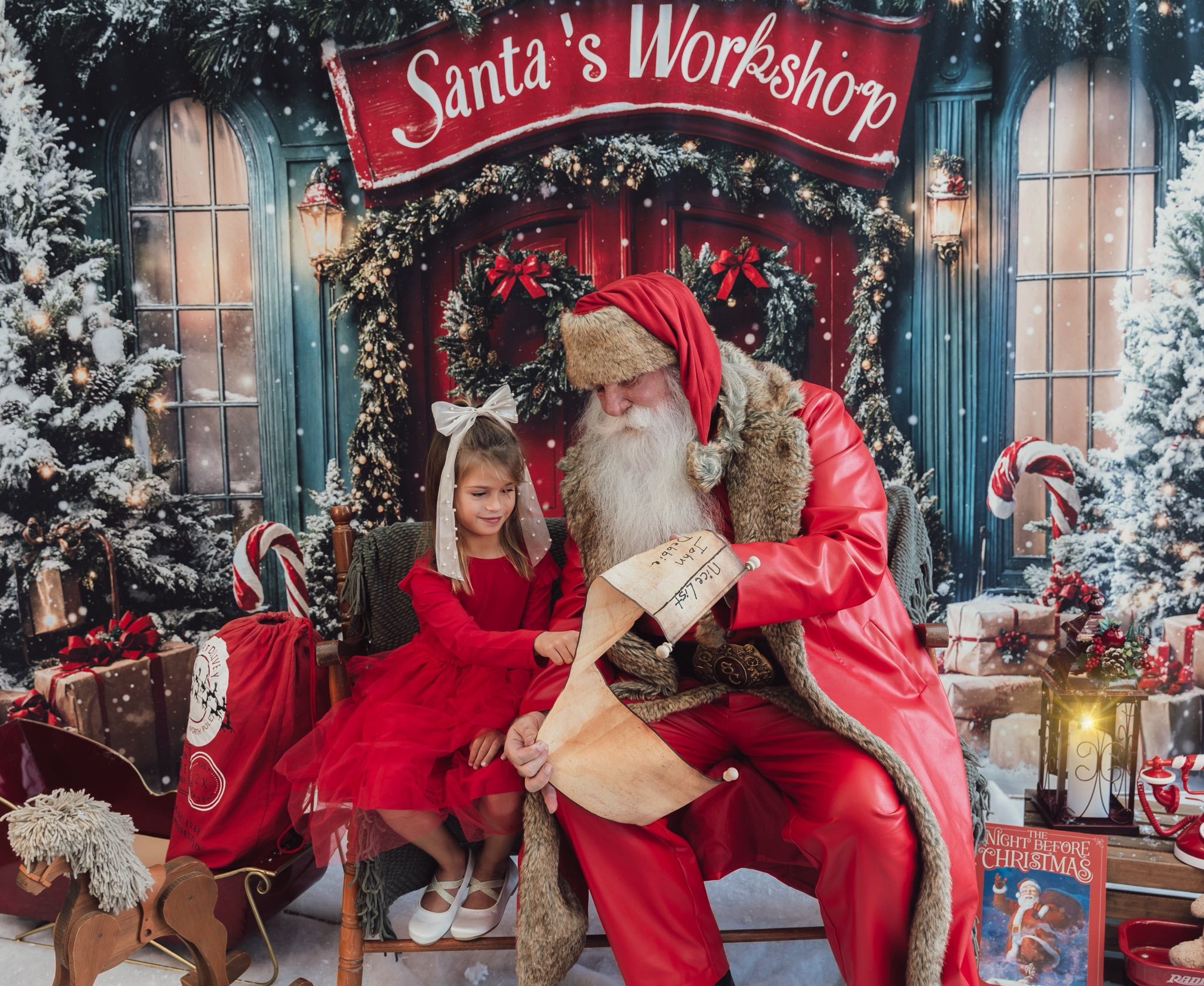 Lightning Deals Kate Christmas Santa Workshop Red Door Backdrop Designed by Emetselch -UK