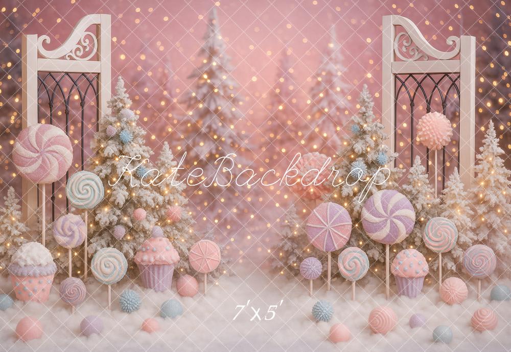 Kate Christmas Candy Lollipops Trees Pink Backdrop Designed by Ashley Paul -UK