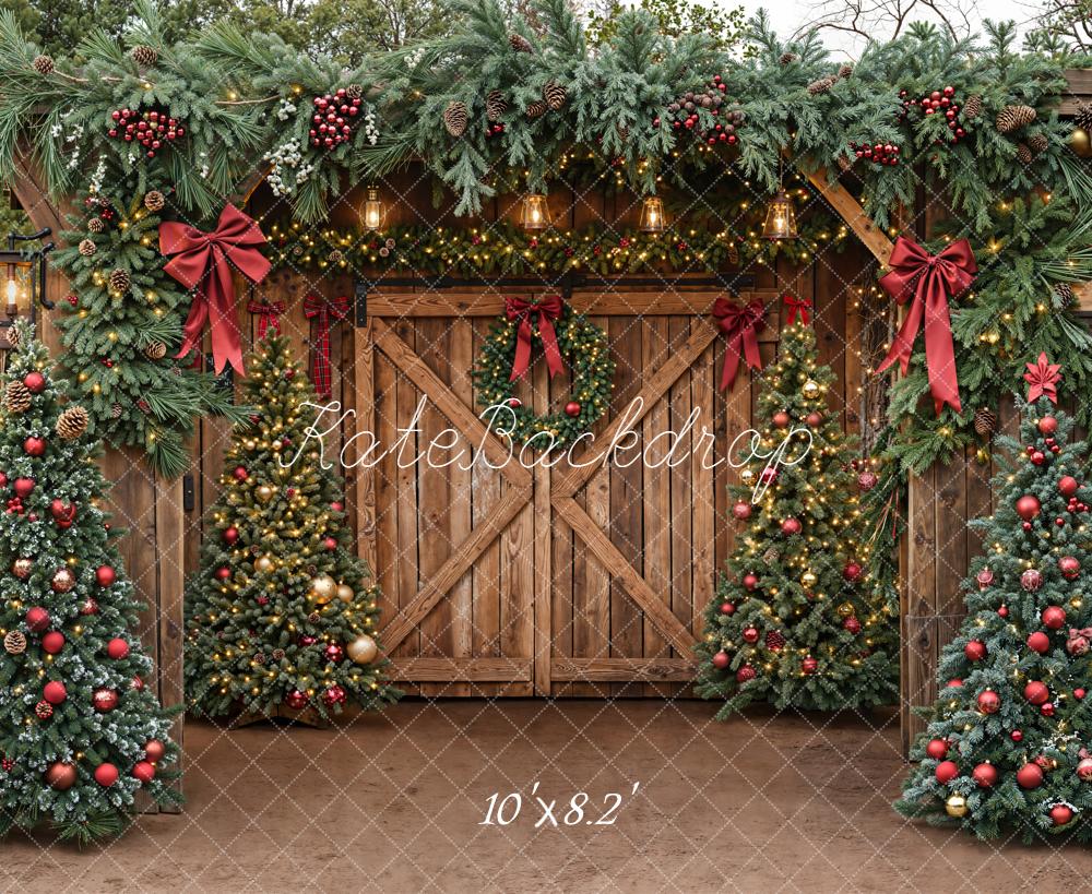Kate Christmas Barn Wooden Door Trees Backdrop Designed by Emetselch -UK