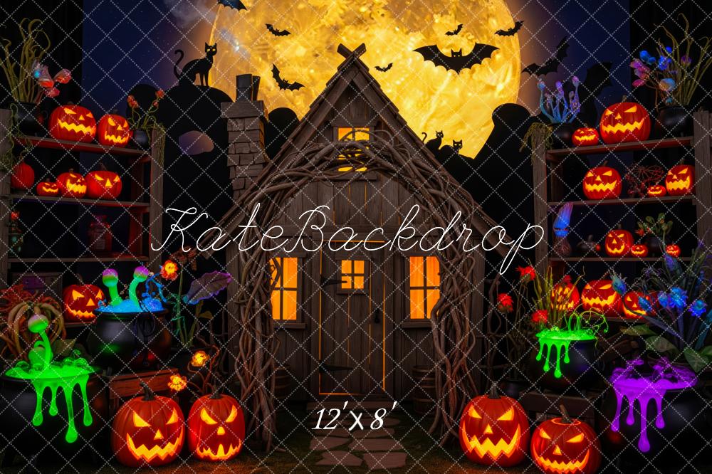 Kate Halloween Pumpkin Shelves Glowing Moon Backdrop Designed by Patty Robert