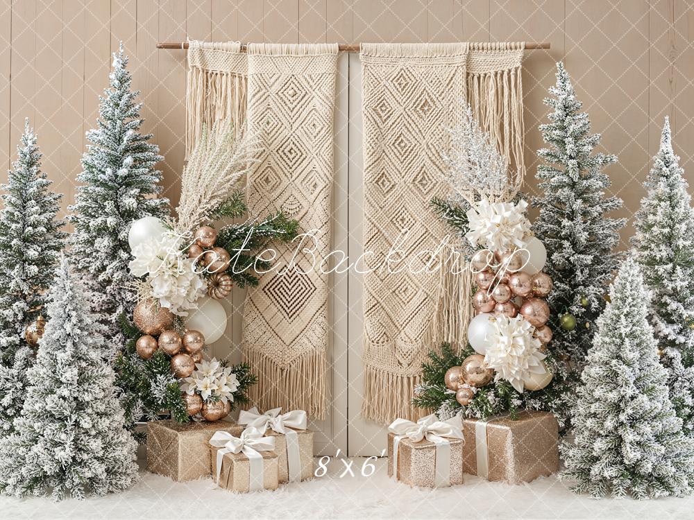 Kate Boho Christmas Macrame Trees Fleece Backdrop Designed by Emetselch -UK