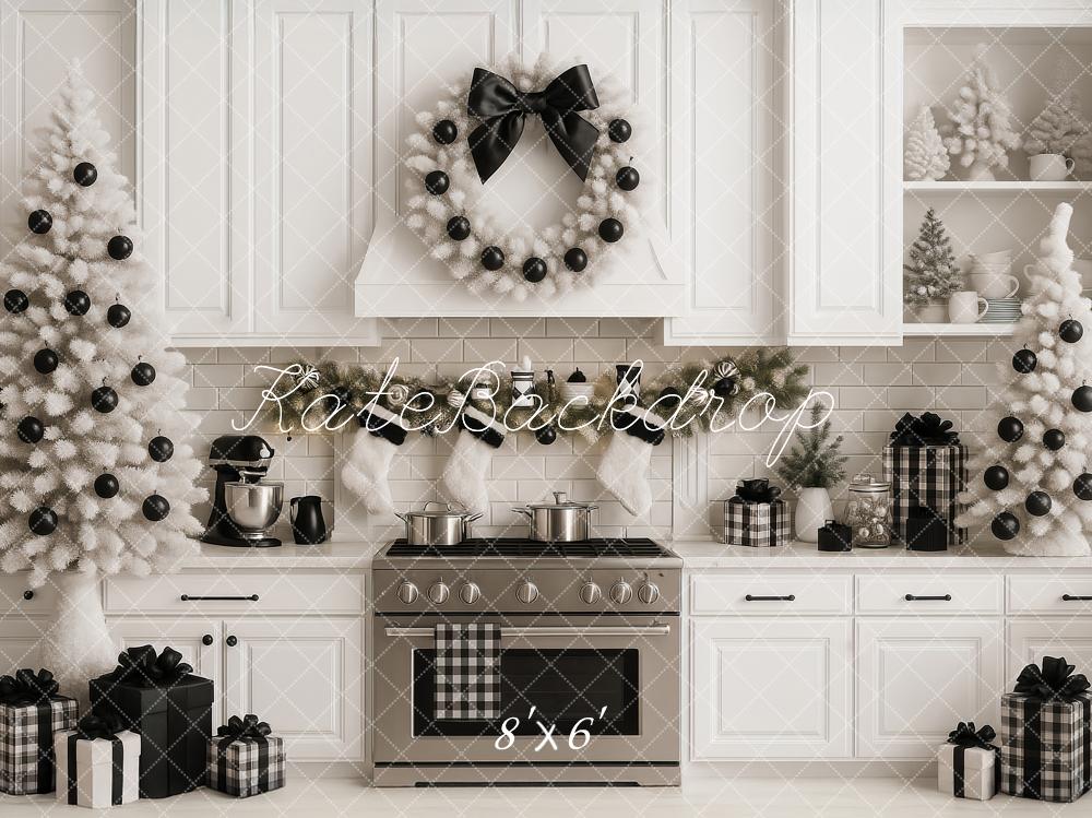 Kate Christmas Kitchen White Trees Gift Backdrop Designed by Ashley Paul