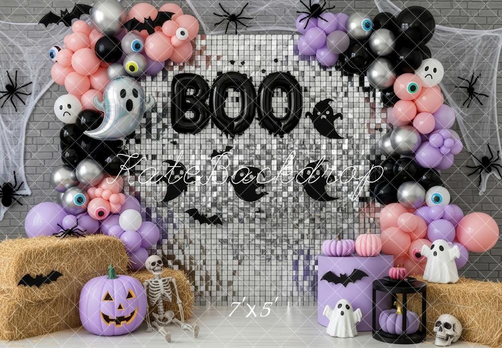 Kate Halloween Balloons Ghosts Silver Wall Backdrop Designed by Patty Robert -UK
