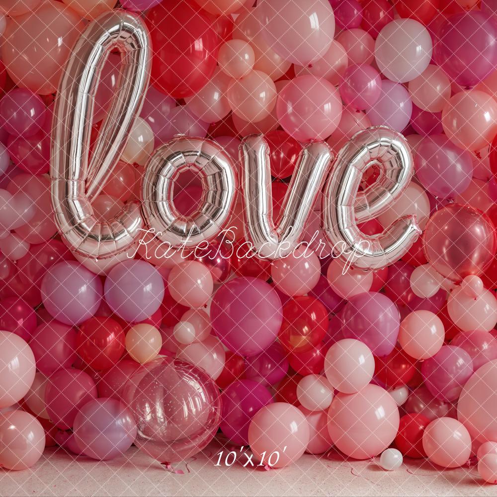 Kate Valentine Love Balloons Pink Red Backdrop Designed by Emetselch