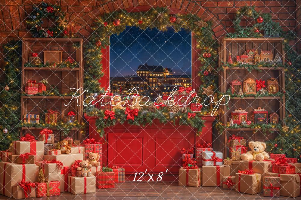 Kate Red Christmas Garland Window Gift Fleece Backdrop Designed by Emetselch -UK