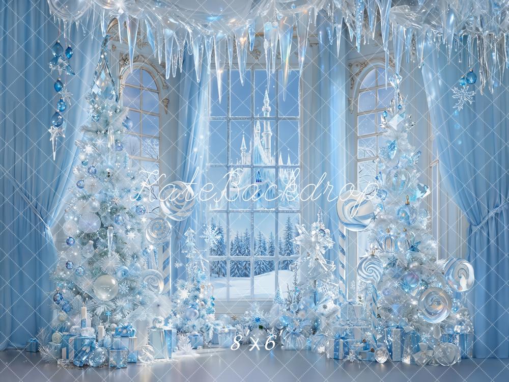 Kate Christmas Blue Castle Present Trees Backdrop Designed by Emetselch