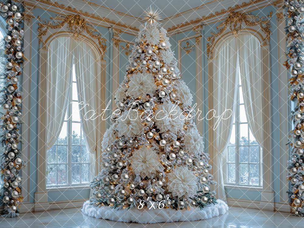 Kate Christmas White Tree Elegant Windows Backdrop Designed by Mini MakeBelieve -UK