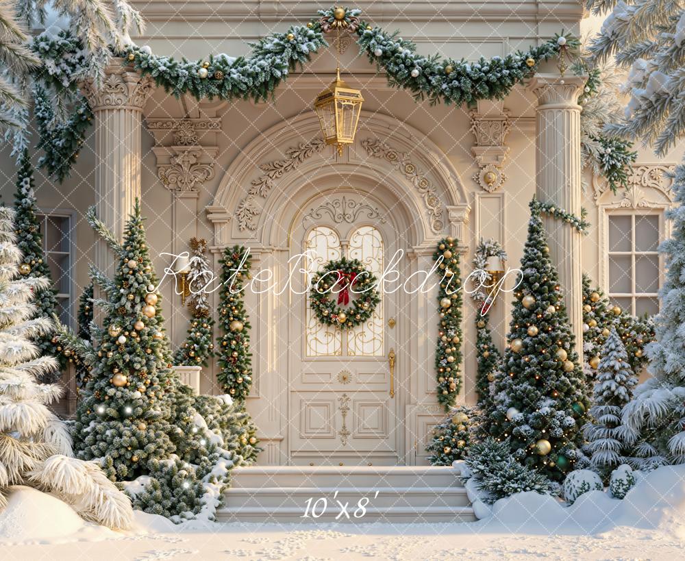 Kate Christmas Snowy Doorway Garland Fleece Backdrop Designed by Emetselch -UK
