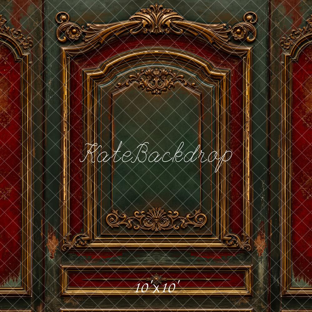 Kate Vintage Ornate Wall Red Green Backdrop Designed by Emetselch -UK