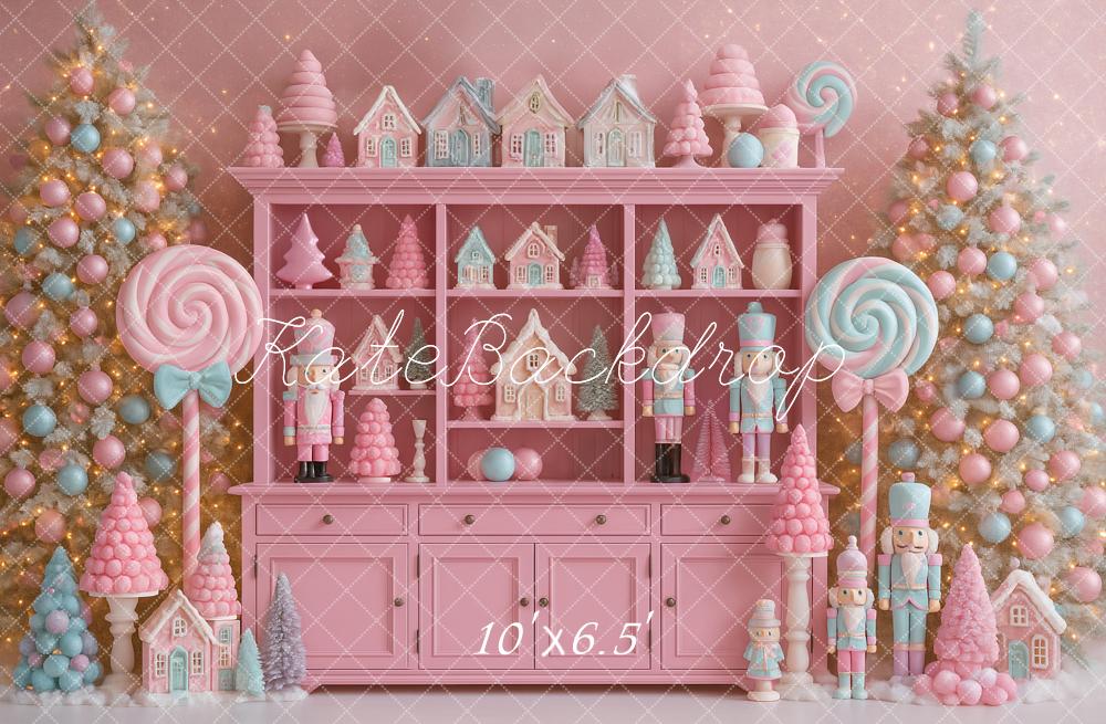 Kate Christmas Pink Cabinet Nutcracker Candy Backdrop Designed by Ashley Paul
