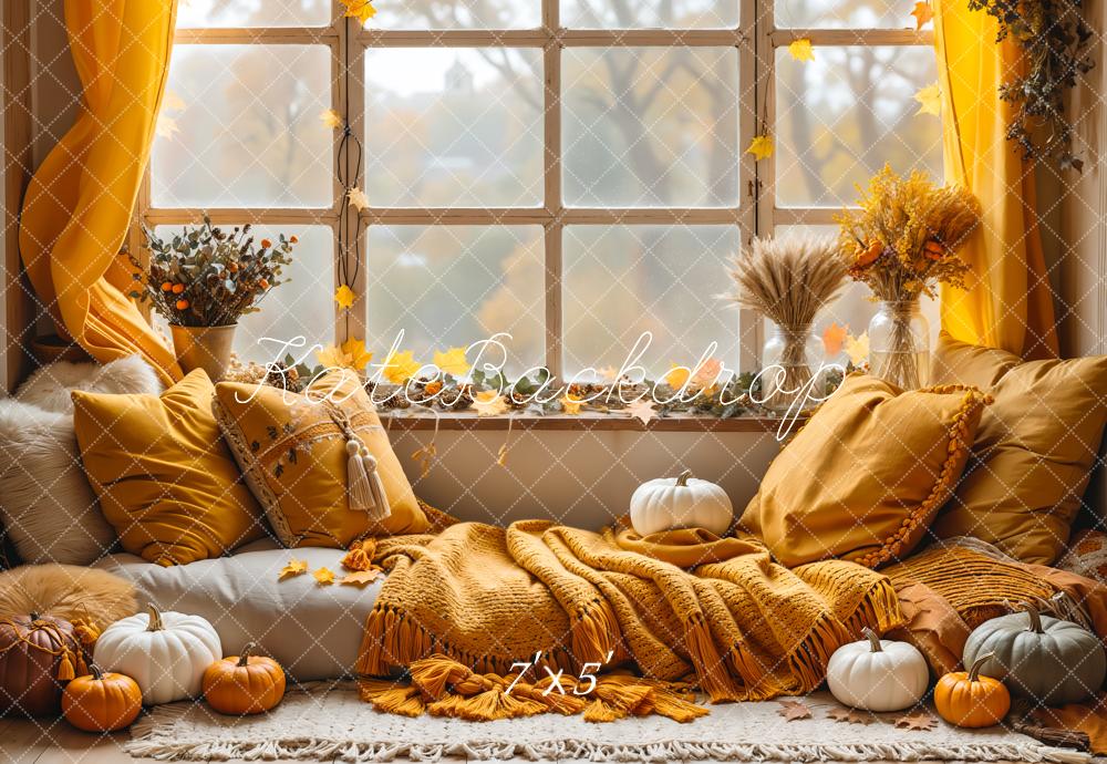 Kate Autumn Boho Pumpkin Curtain Window Backdrop Designed by Emetselch -UK