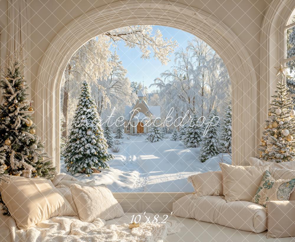 Kate Christmas Snowy Forest Window Arch Backdrop Designed by Emetselch -UK