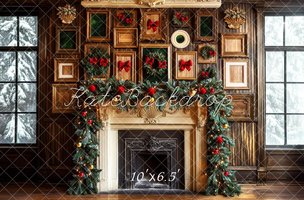 Kate Christmas Fireplace Garland Wooden Wall Backdrop Designed by Mini MakeBelieve