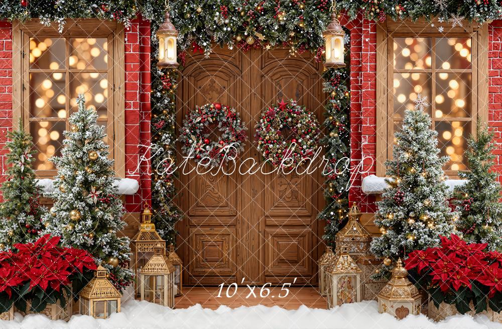 Kate Christmas Door Wreath Lantern Trees Backdrop Designed by Emetselch -UK