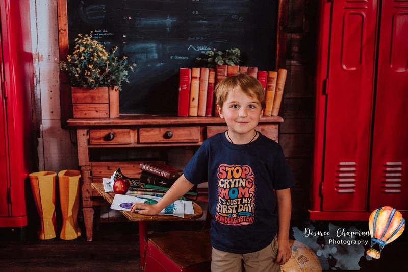 Kate Back to School Red Locker Blackboard Backdrop Designed by Emetselch