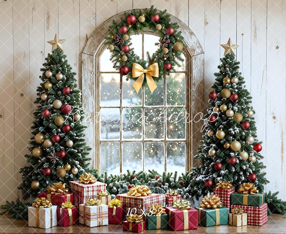 Kate Christmas Trees Wreath Gifts Rustic Window Backdrop Designed by Mini MakeBelieve -UK