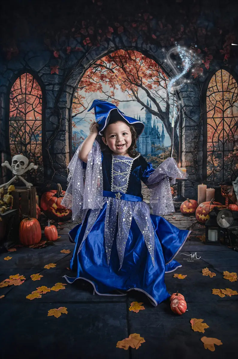 Kate Halloween Arch Maple Castle Pumpkin Backdrop Designed by Emetselch