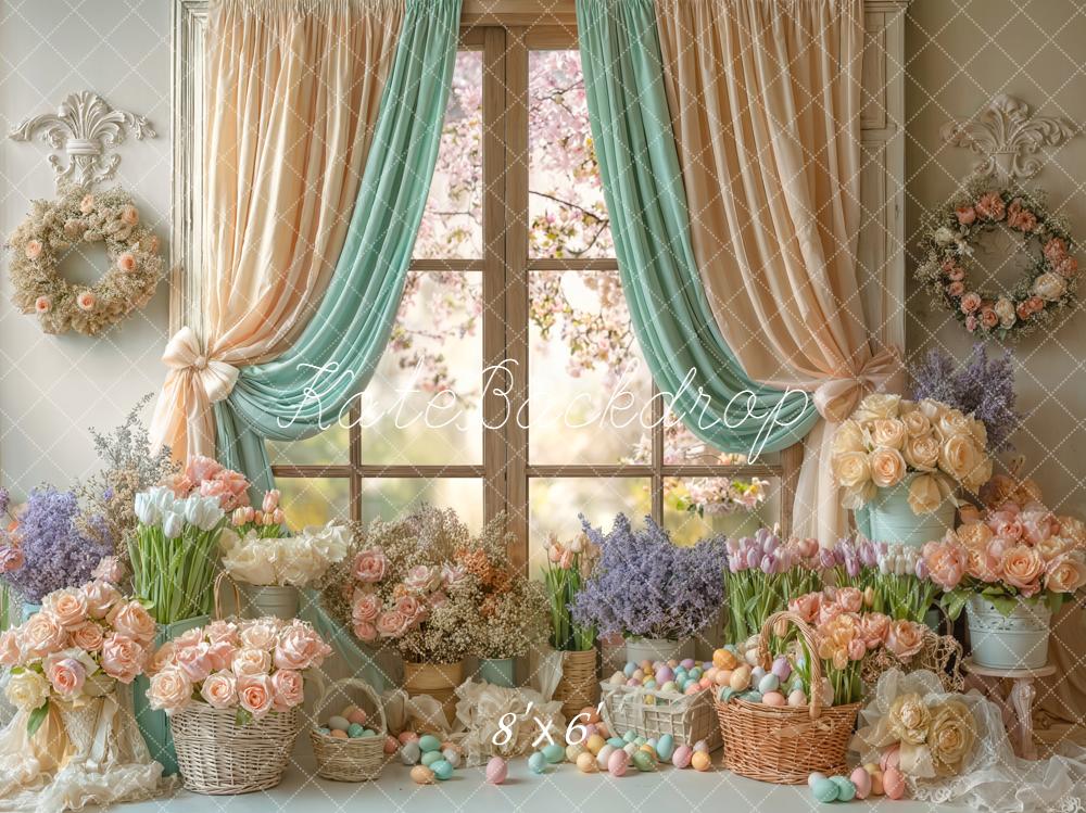 Kate Easter Eggs Flowers Pastel Window Backdrop Designed by Emetselch