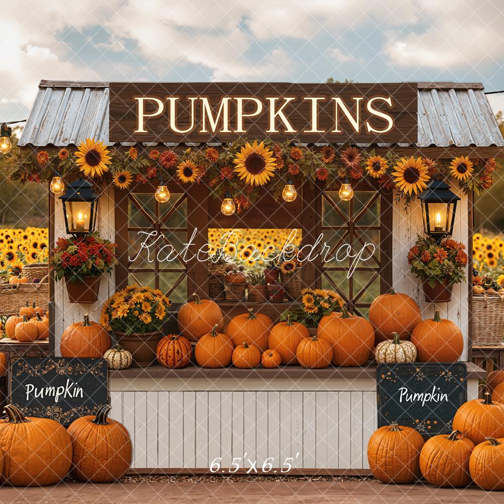Kate Autumn Pumpkin Stand Sunflower Field Backdrop Designed by Emetselch -UK