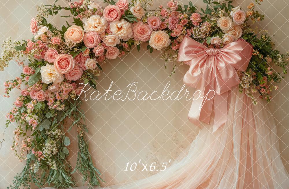 Kate Flower Arch Pink Roses Tulle Fleece Backdrop Designed by Emetselch