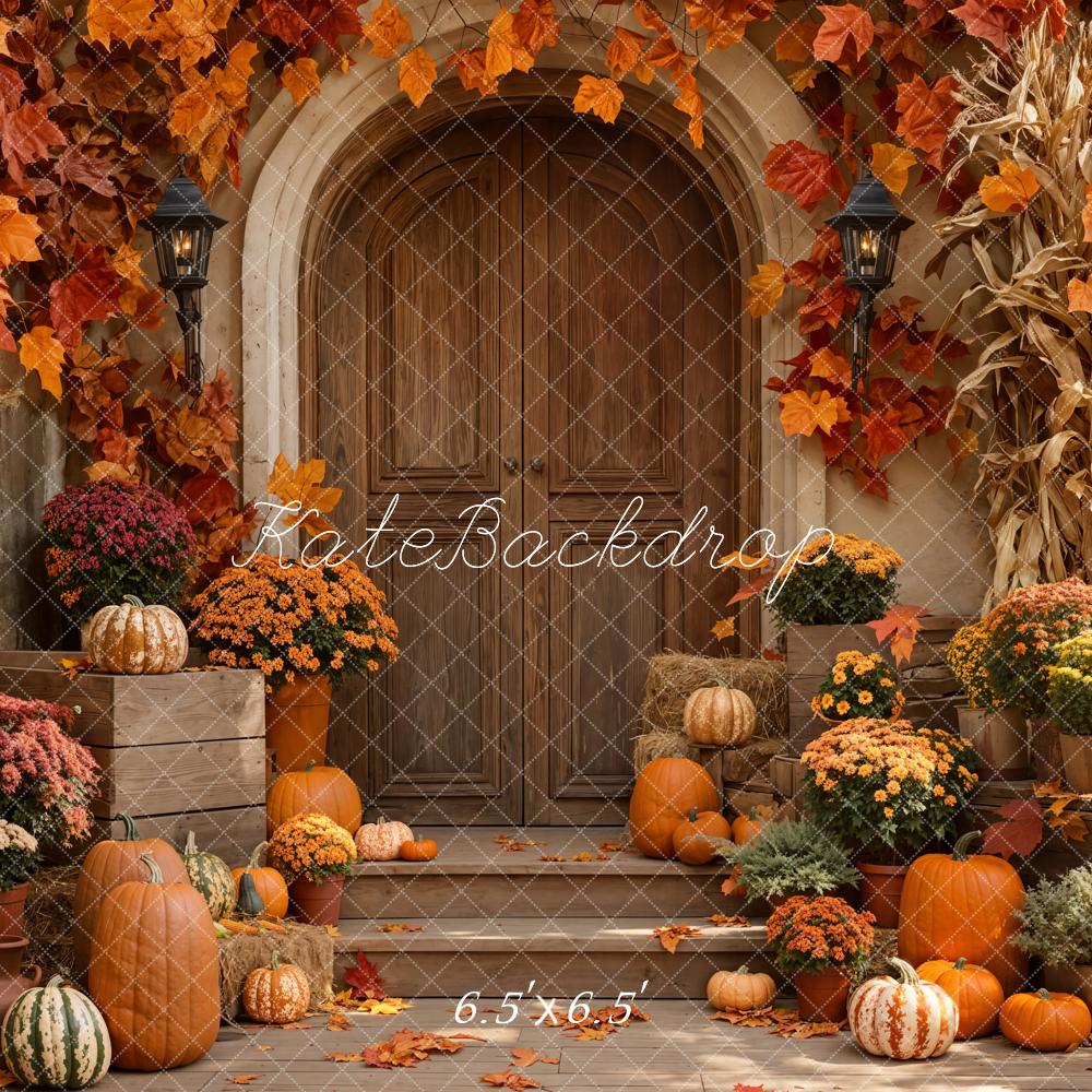 Kate Autumn Pumpkins Wooden Door Backdrop Designed by Emetselch