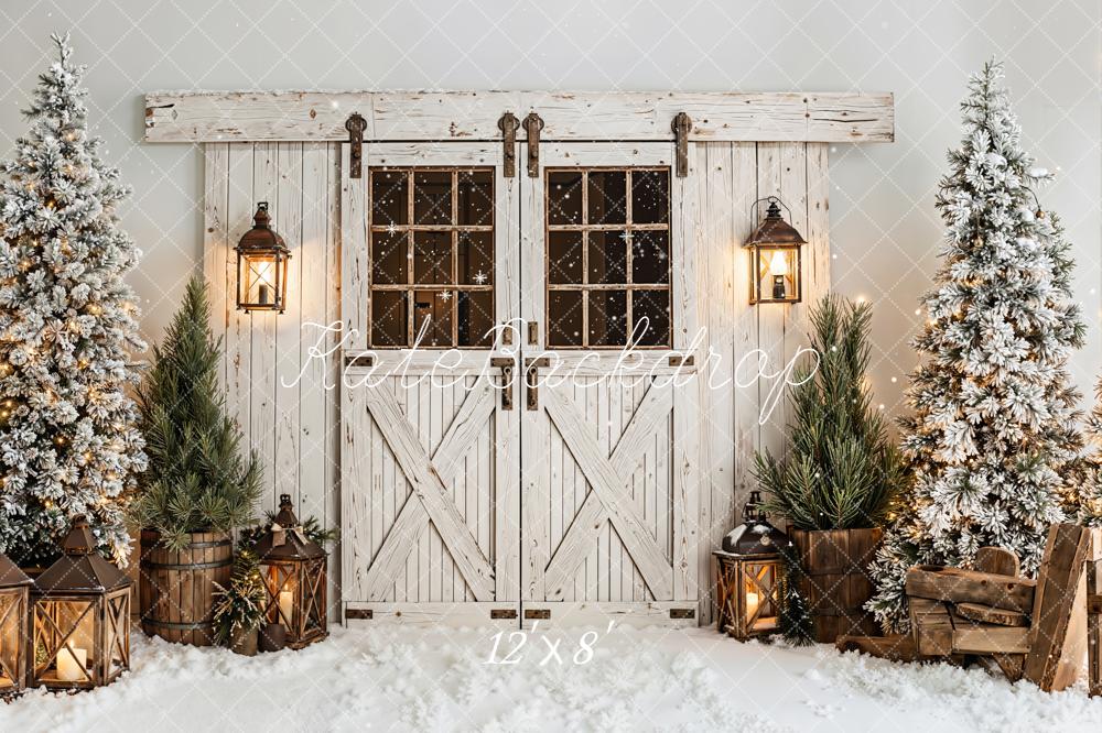 On Sale Kate Christmas Snow Trees Lanterns Rustic Doors Backdrop Designed by Emetselch