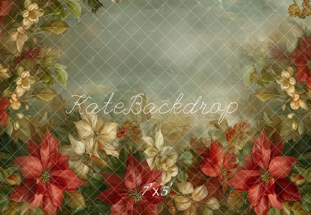 Kate Christmas Poinsettia Cream Flowers Backdrop Designed by Emetselch