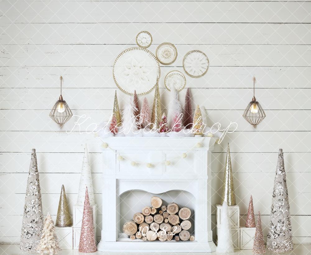 Kate Christmas Fireplace Pink&Gold Boho Backdrop Designed by Mandy Ringe Photography -UK