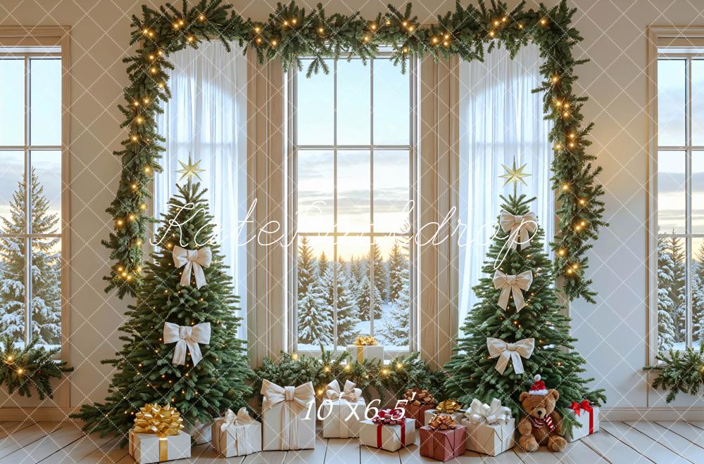 Kate Christmas Trees Garland Presents Window Backdrop Designed by Mini MakeBelieve