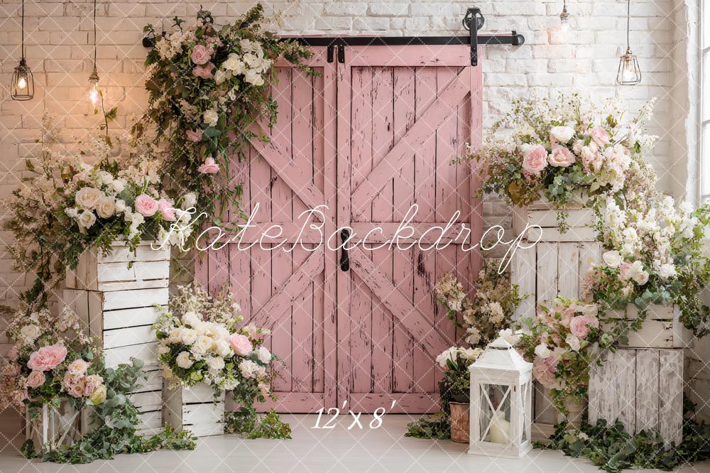 Kate Pink Barn Door Floral Arch Backdrop Designed by Ashley Paul