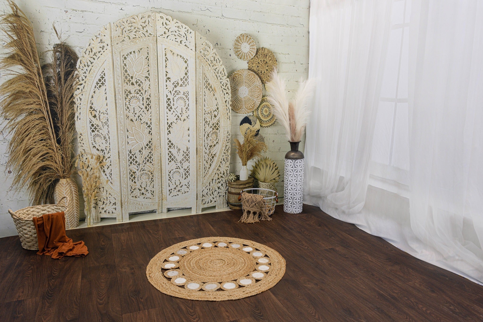 Kate Boho Screen with Pampas Grass Fleece Backdrop Designed by Mandy Ringe Photography