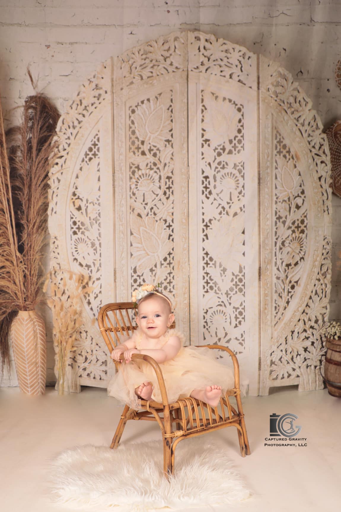 Kate Boho Screen with Pampas Grass Fleece Backdrop Designed by Mandy Ringe Photography