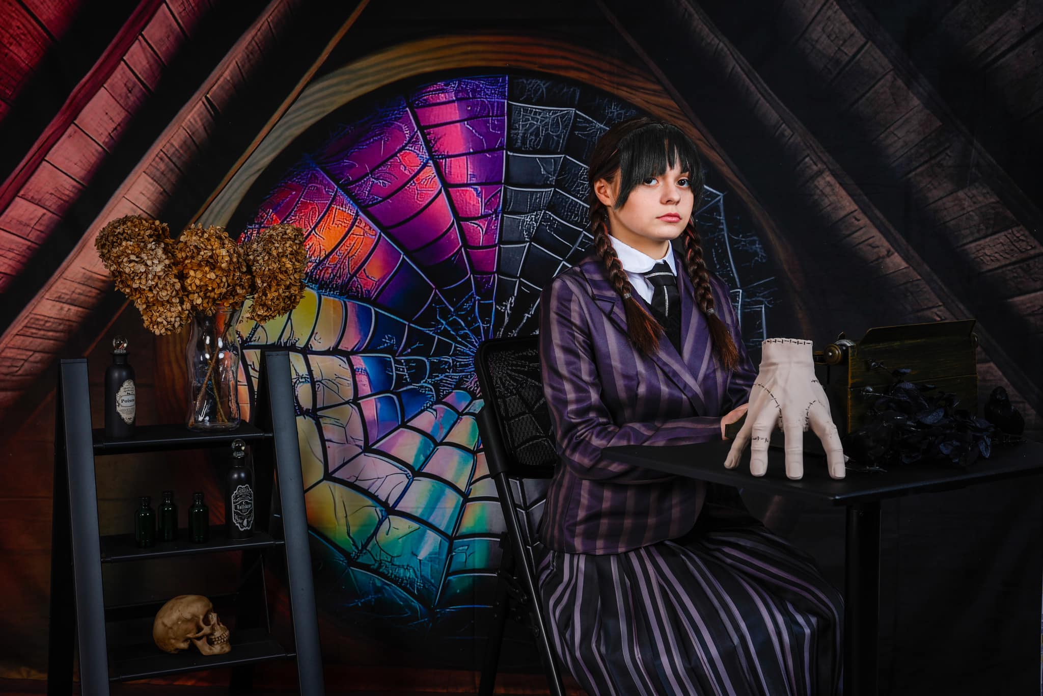 Kate Spooky Attic Room Spiderweb Window Backdrop Designed by Mini MakeBelieve -UK